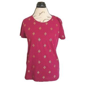 Laura Scott Size Medium Blouse Womens  Blouse Short Sleeve Red Gold Top Casual